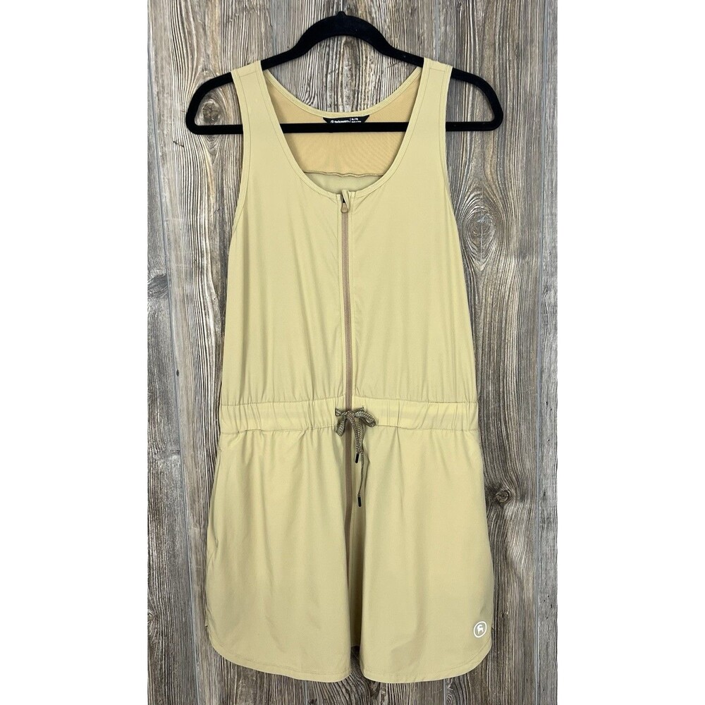 Casual Zip-Front Sleeveless Romper Dress - Beige